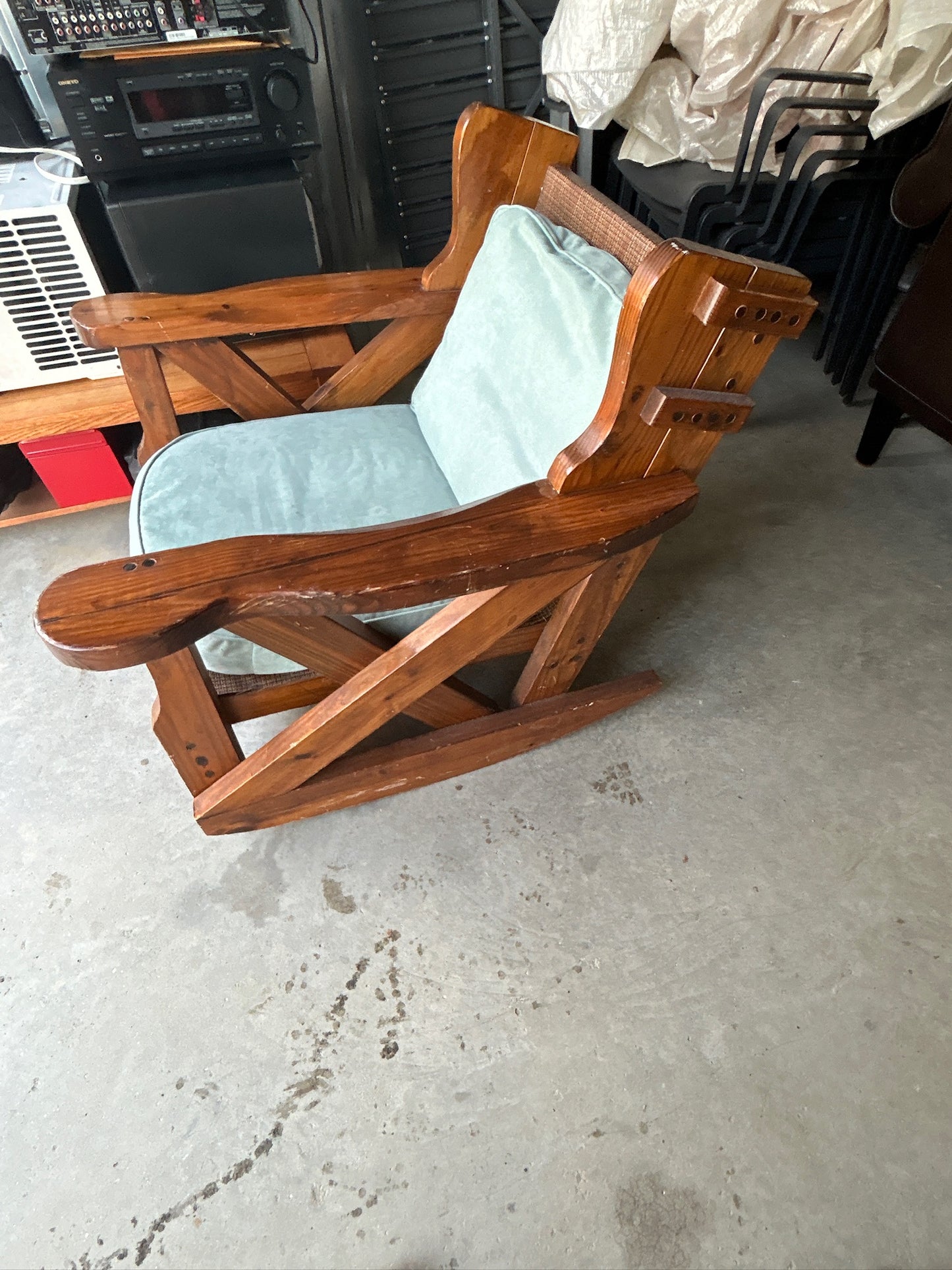 Solid Wood Rocking Chair with Light Blue Cushion