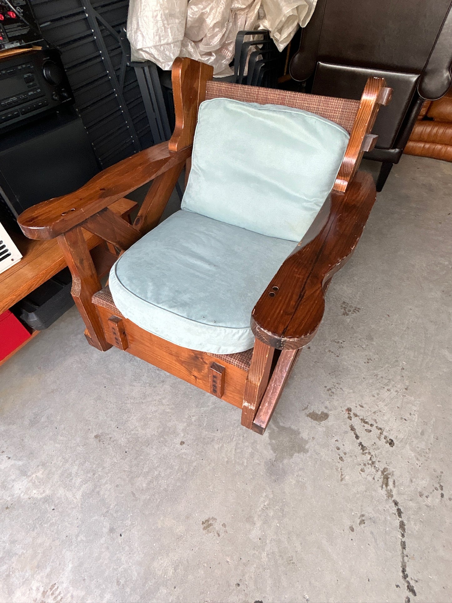 Solid Wood Rocking Chair with Light Blue Cushion